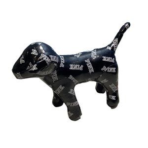 Victoria's Secret Pink Plush Limited Edition Black Dog White Logo Shinny 9"